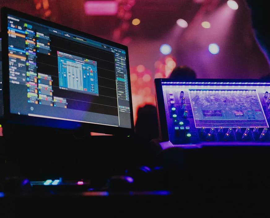 Event space with audience and production lighting