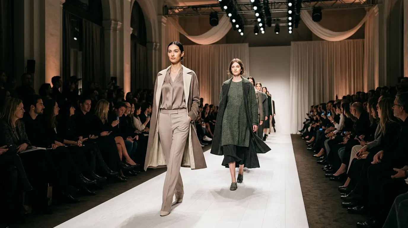 Models walking a runway during a fashion show production