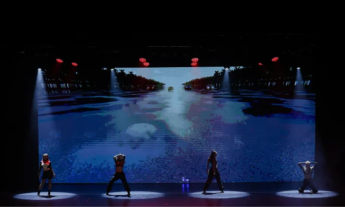 Corporate event environment with technical production lighting